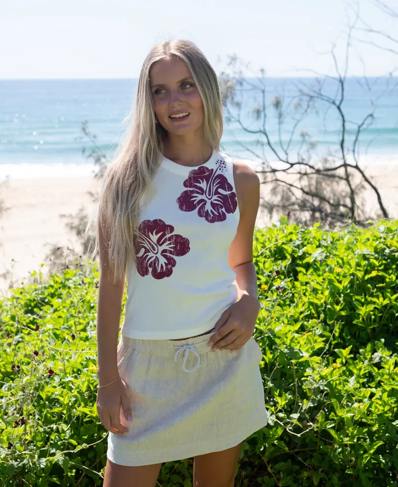 Rosa Hibiscus Sleeveless Tank In Plum Purple 1