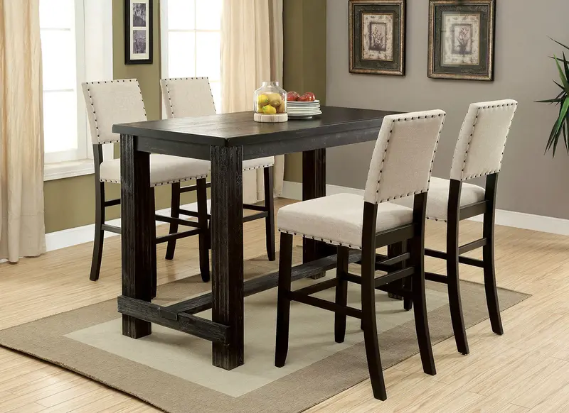 Sania 5-Piece Bar Set By Furniture Of America – Black Table & Bar Stool Ensemble 1