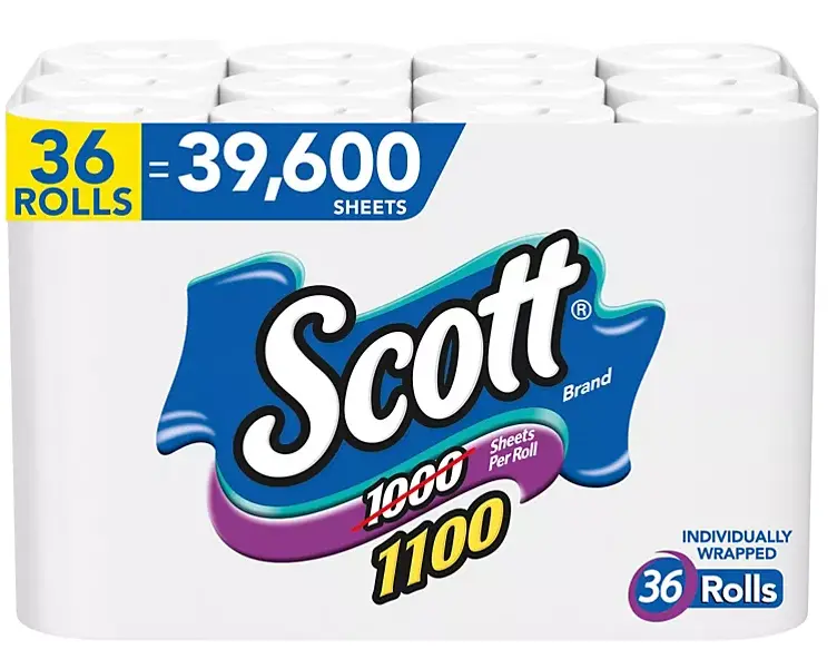 Scott 1-Ply Bathroom Tissue – 36 Rolls (1100 Sheets Each) 1