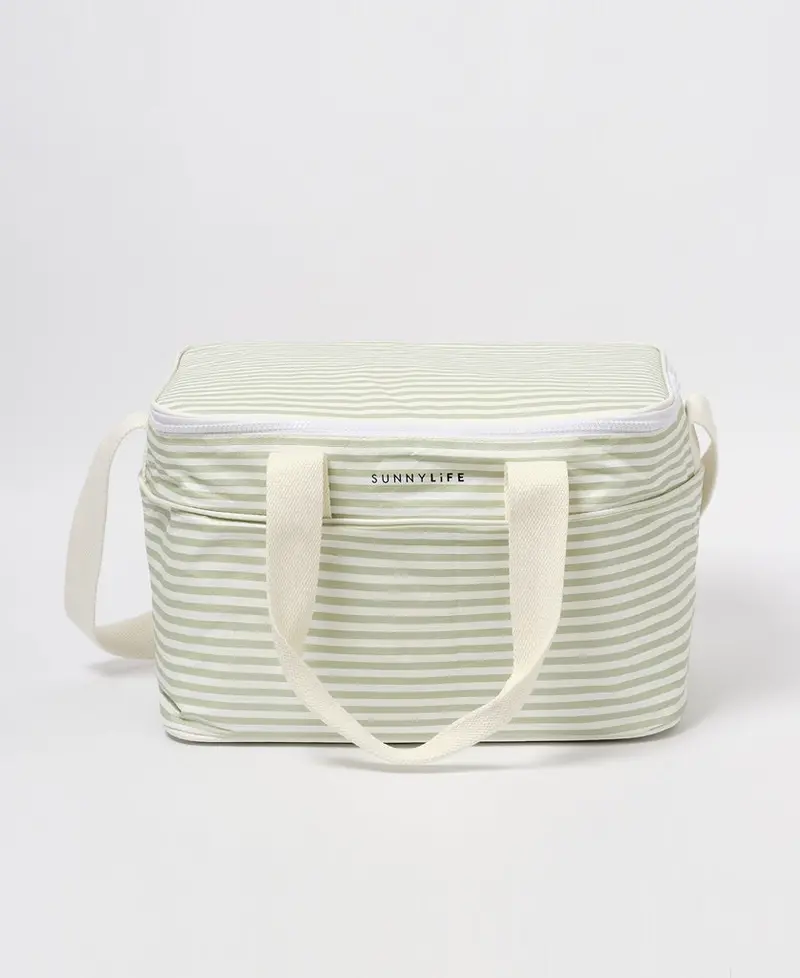 Sea Sage Stripe Light Cooler Bag – Insulated Portable Carrier 1