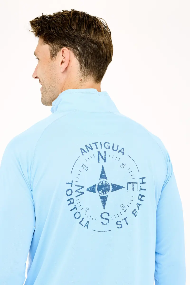 Serenity Blue Tortola Compass Upf50 Zip-Up Tech Shirt 1