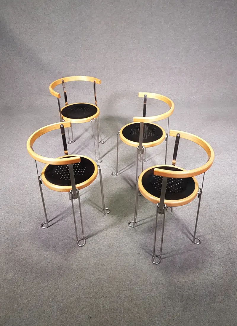 Set Of Four Postmodern B6 Armchairs By Borge Lindau For Bla Station, 1980S 1