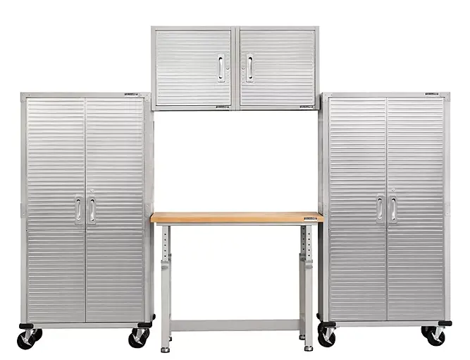 Seville Classics Ultrahd 5-Piece Garage Cabinet Bundle With Height-Adjustable Workbench – 10 Ft Wide 1