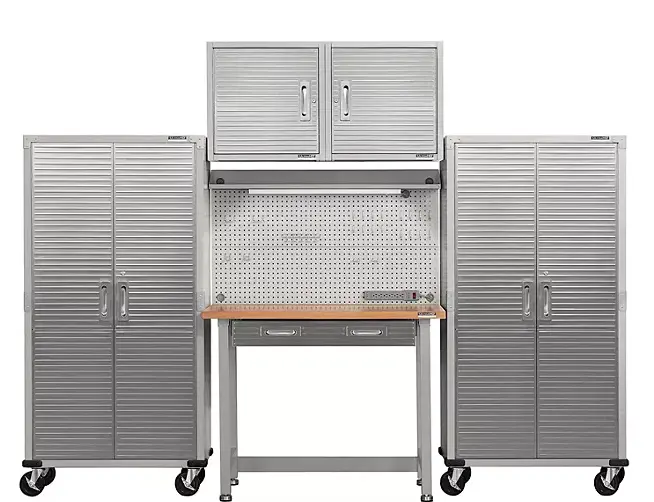 Seville Classics Ultrahd 5-Piece Garage Cabinet Kit With Pegboard Workbench – 10 Ft Wide 1