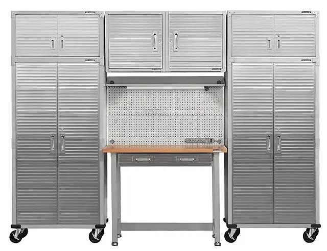 Seville Classics Ultrahd 7-Piece Garage Storage Set With Pegboard Workbench – 10 Ft Wide 1
