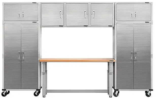 Seville Classics Ultrahd 8-Piece Garage Storage System With Height-Adjustable Workbench – 12 Ft Wide 1