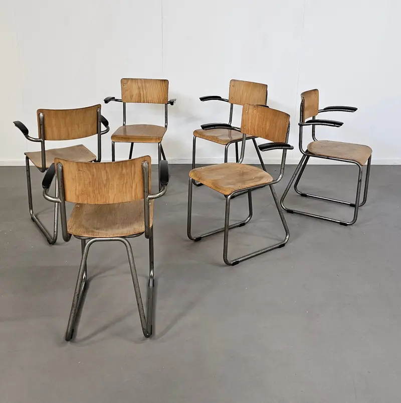Six Vintage Ahrend Cantilever Armchairs, 1950S Featuring Bakelite Armrests 1