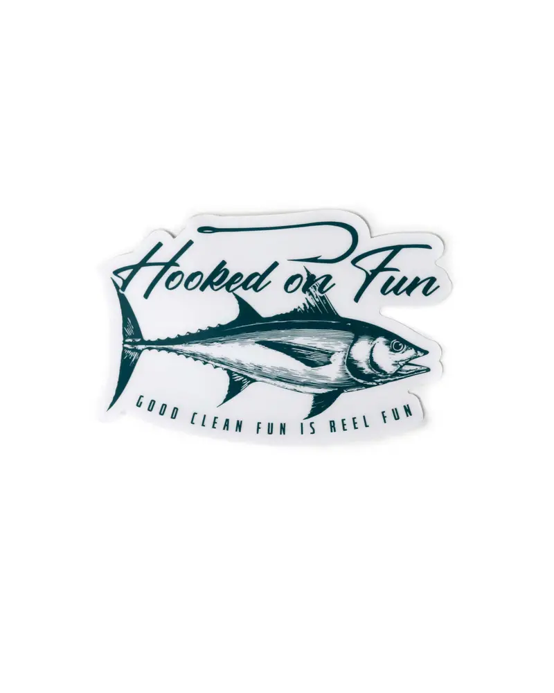 Small Hooked On Fun Tuna Vinyl Sticker – Die-Cut Decal 1