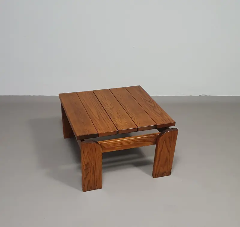Solid Oak Coffee Table — Scandinavian Side Table, 1970S 1