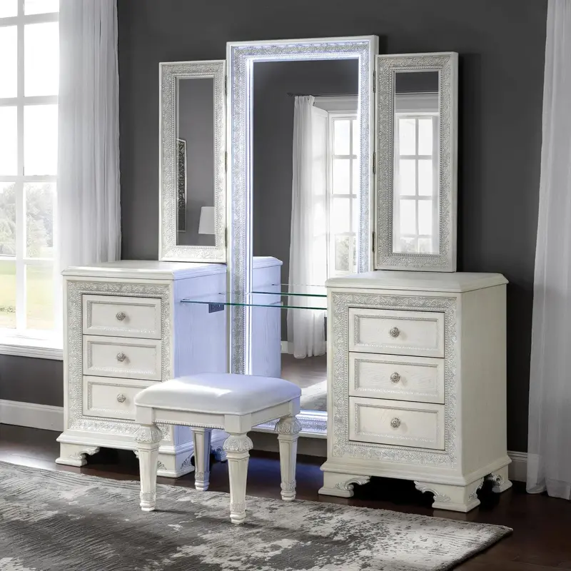 Stella Mia Vanity Set With Stool – White Modern Design By Furniture Of America (Fm70000Wh-V-Set) 1