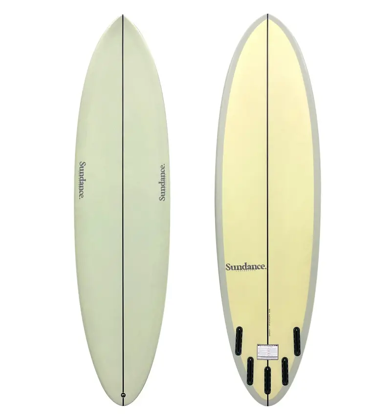 Sundance Modern Midlength Surfboard – Yellow And Grey Graphic 1