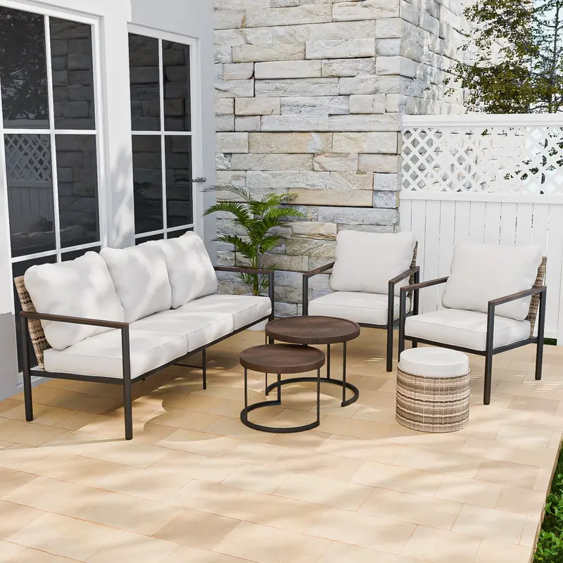 Sunset Dune 6-Piece Outdoor Patio Set – Chairs, Sofa, Tables & Ottoman 1