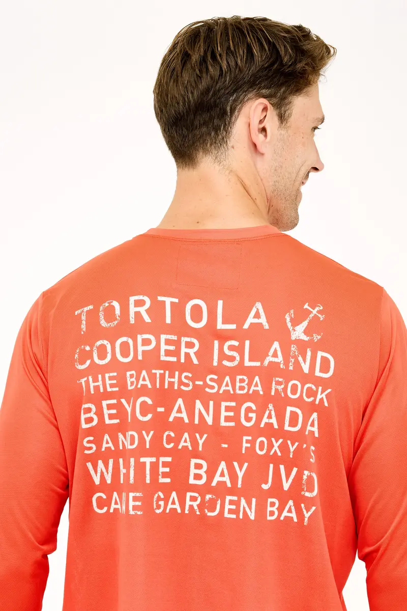 Sunset Red Island Names Upf 50 Short-Sleeve Shirt – Coastal Print 1