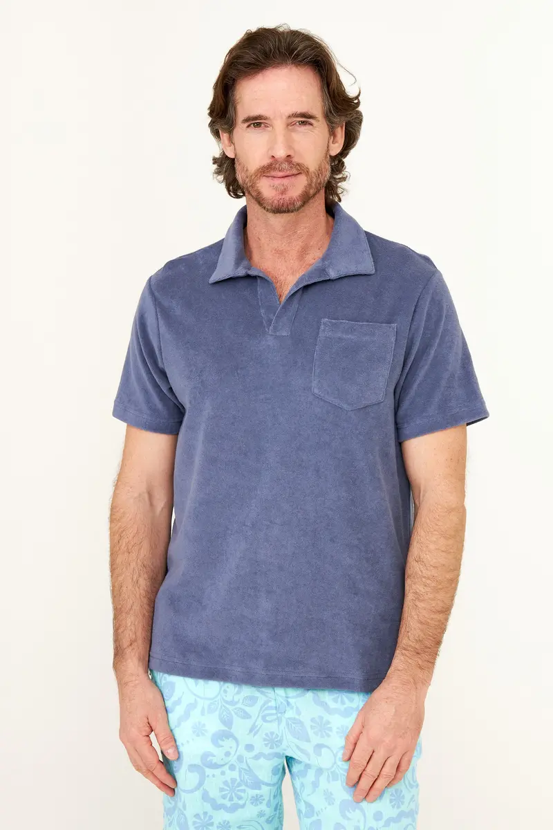 Textured Terry Polo In Vintage Indigo 1