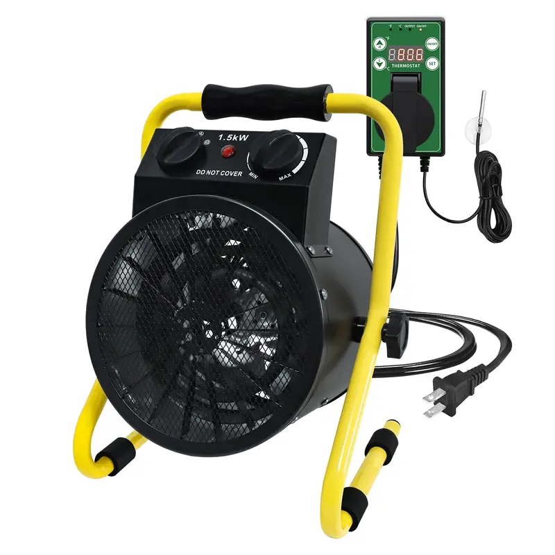 Thermostat-Controlled 1500W Greenhouse Heater – Half-Pack, Black 1
