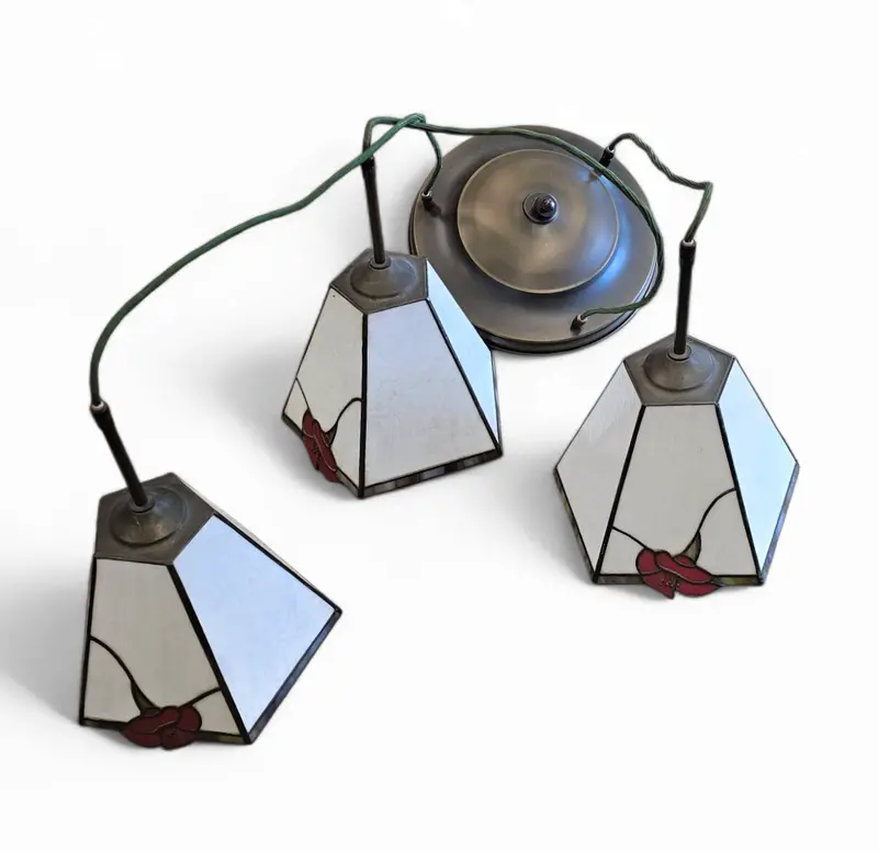 Three-Arm Art Deco Chandelier With Handcrafted Glass Shades 1