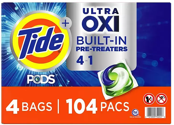 Tide Pods + Ultra Oxi Liquid Laundry Detergent Pacs (104 Count) 1