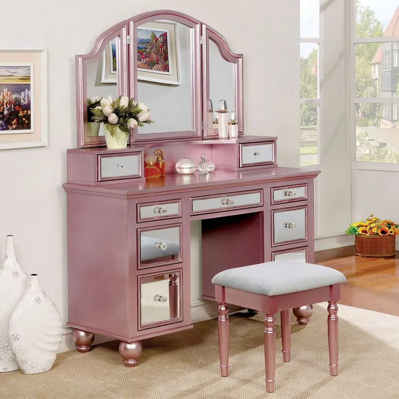 Tracy Vanity With Stool – Rustic Gray Accent By Furniture Of America (Cm-Dk6162Rg) 1
