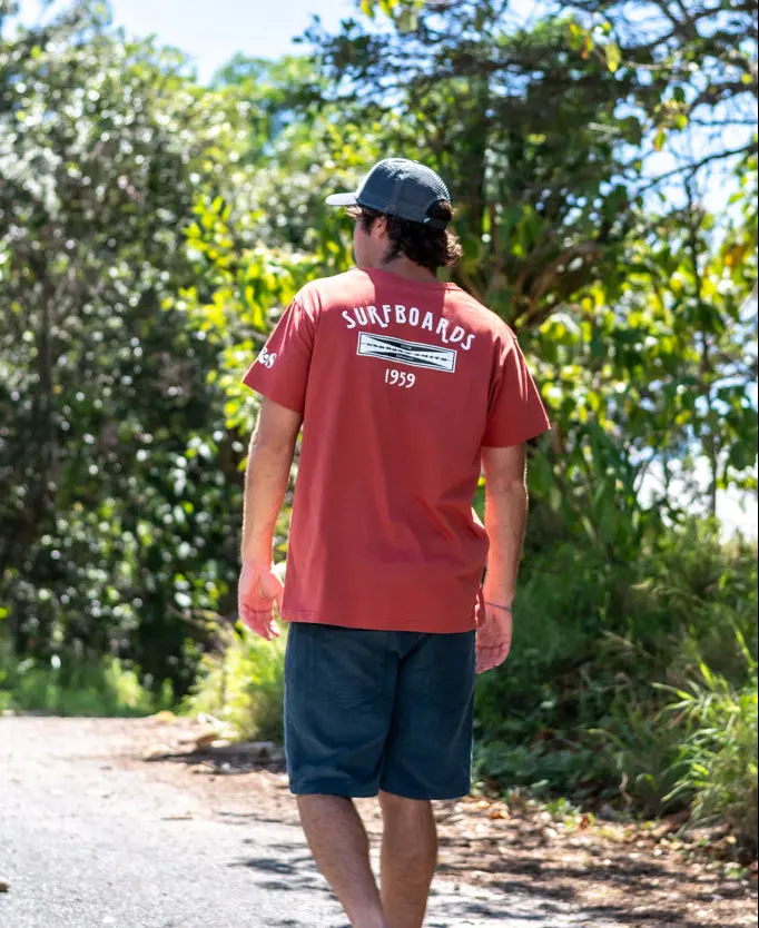True Red G&S Surfboards Graphic T-Shirt – Retro Ocean Vibe 1