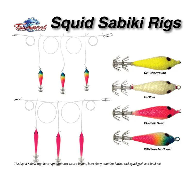 Tsunami Squid Sabiki Rig – 4-Inch Pre-Rigged Multi-Hook Bait Assembly 1