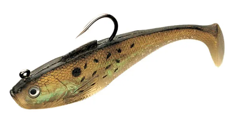 Tsunami Swim Shad Heavy-Duty Soft Bait – 4-Inch Golden Bunker Spots (3-Pack) 1