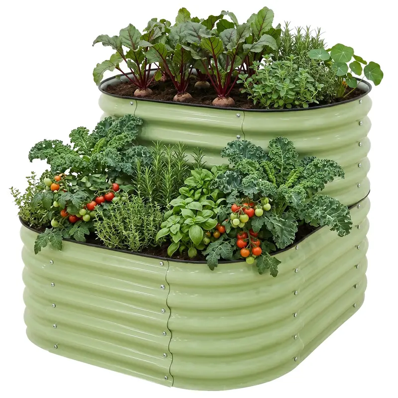 Two-Tier Coated Metal Raised Garden Bed Planter System 1