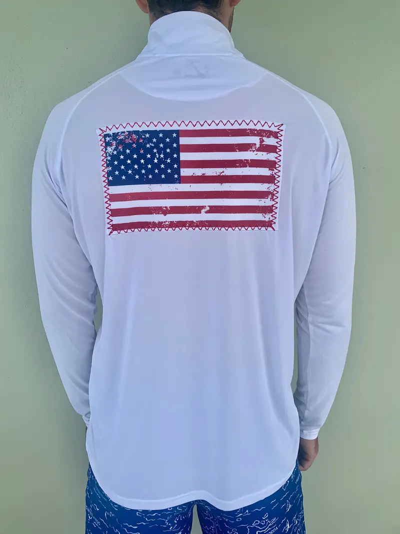 Usa Flag Graphic Upf 50 Zip-Front Tech Shirt – White 1