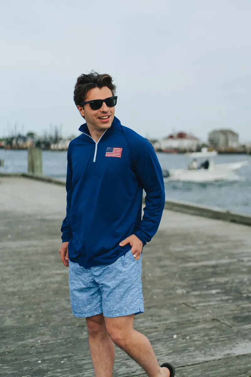 Usa Flag Patch Upf 50 Performance Shirt – Racing Blue Zip-Tech Design 1