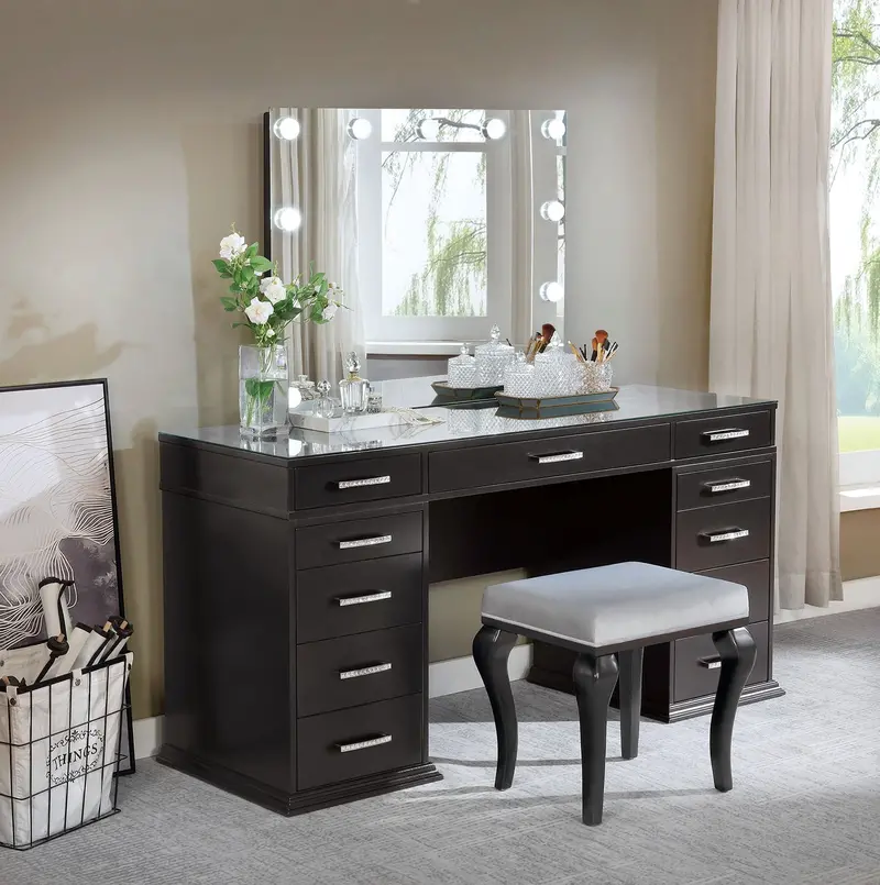 Valentina Vanity Set – Dark Gray Finish By Furniture Of America (Foa-Dk5682Dg-Pk) 1