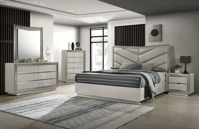 Ventnor Queen Bedroom Set With Chest – 5-Piece Gray Contemporary Collection By Furniture Of America (Fm7251Gy-Q-5Pc-Chest) 1