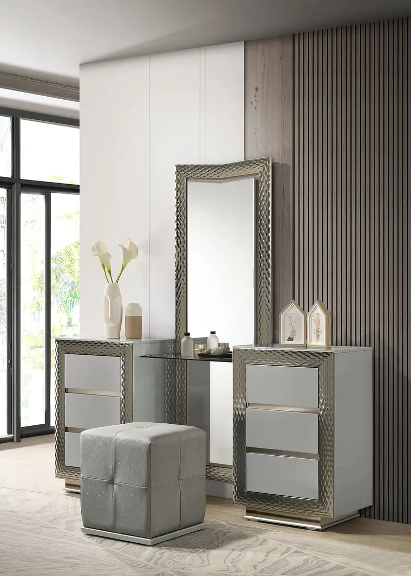 Ventnor Vanity Set With Stool – Gray Modern Style By Furniture Of America (Fm7251Gy-V-Set) 1