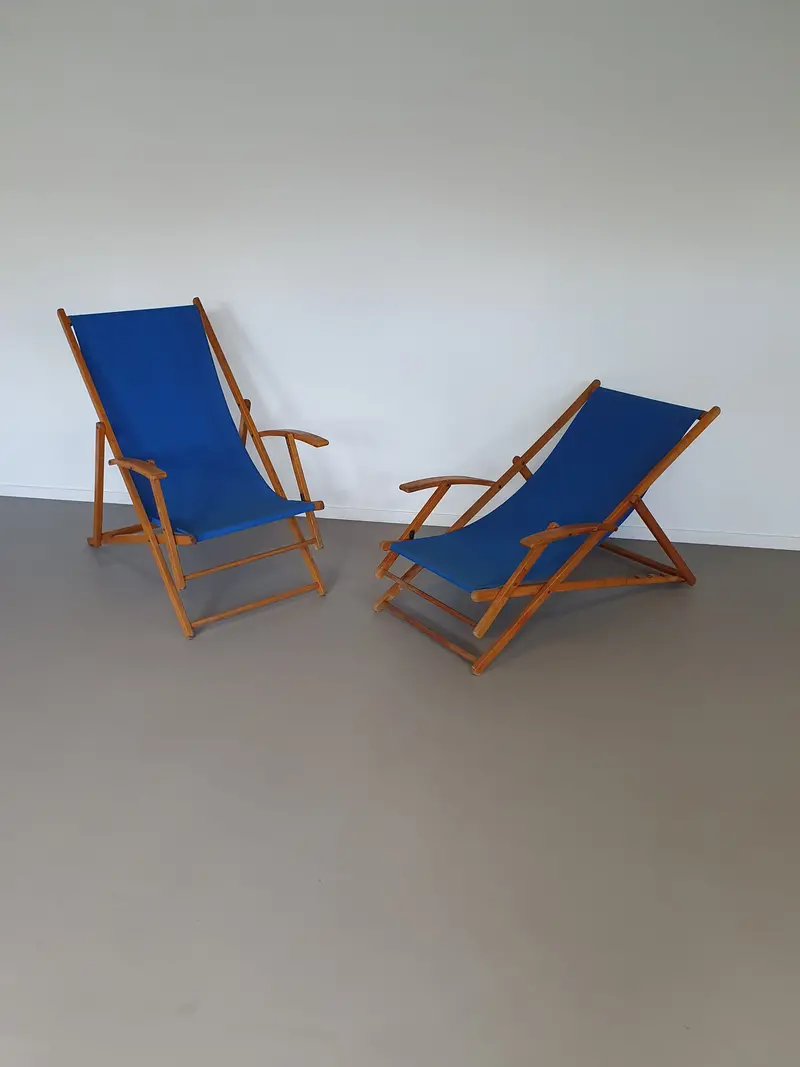 Vintage 1950S Adjustable Blue Beach Chairs 1
