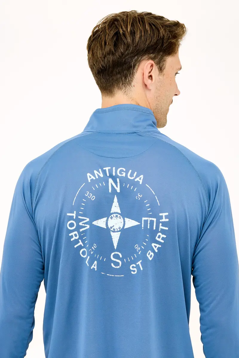 Vintage Indigo Tortola Compass Upf50 Zip-Up Tech Shirt 1