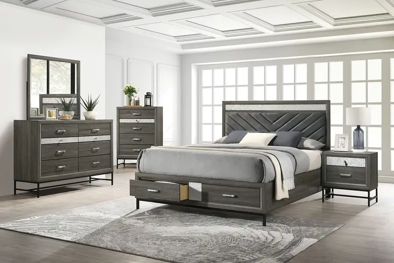 Voleta Queen Bed With Minimalist Gray Upholstered Headboard (Fm7212Gy-Q-Bed) 1