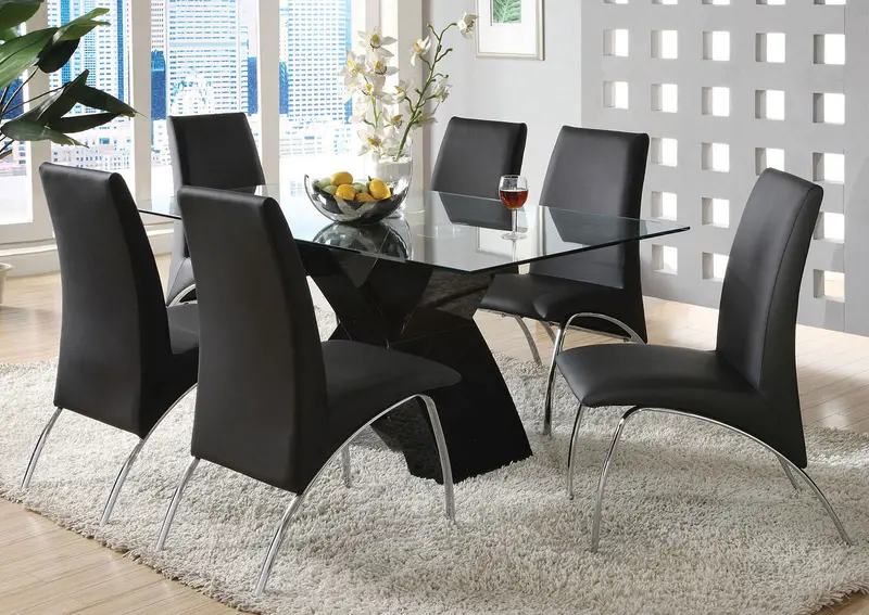 Wailoa 7-Piece Dining Set By Furniture Of America – Sleek Black Table And Chairs 1