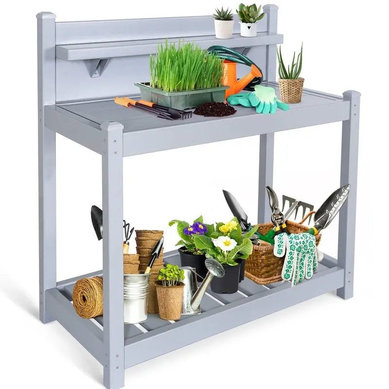 Waterproof Vinyl Garden Potting Bench – 40" L × 21.6" W × 43.9" H 1