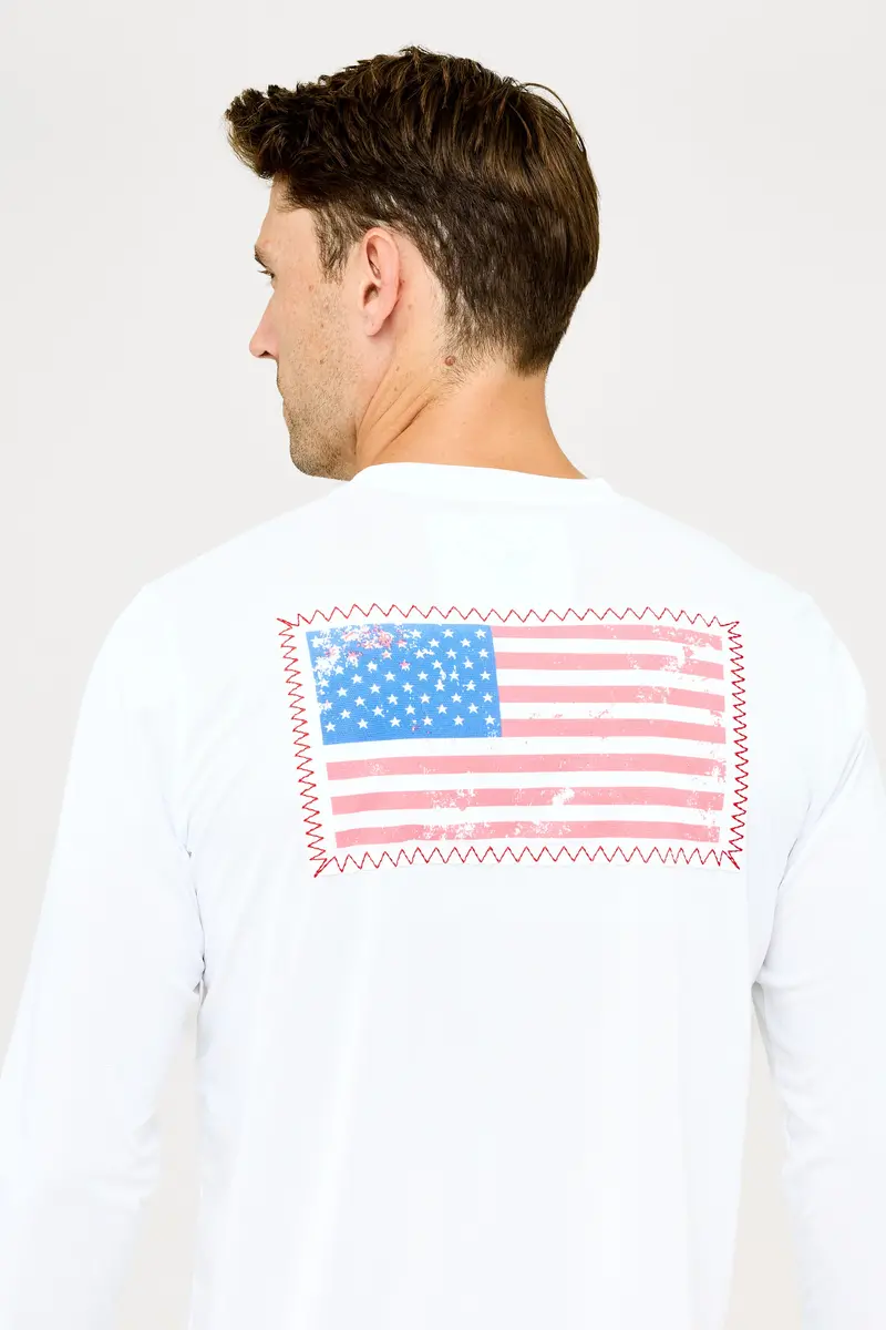 White Usa Flag Patch Upf50 Performance Shirt 1