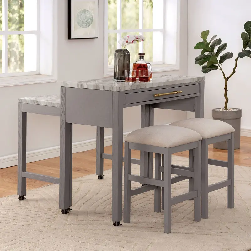 Whitehall 3-Piece Counter-Height Set By Furniture Of America – Compact Bar-Style Dining 1
