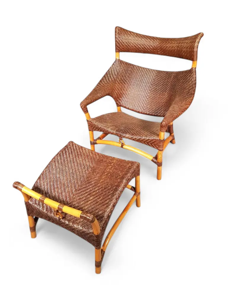 Yuzuru Yamakawa Rattan-And-Bamboo Lounge Chair With Matching Footstool 1