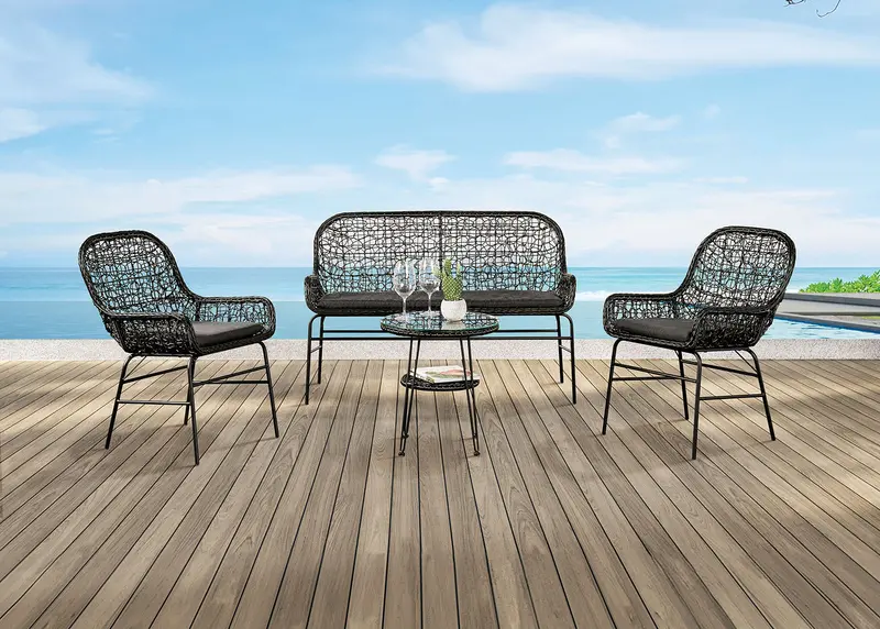 Zalika 4-Piece Patio Conversation Set In Black – Outdoor Lounge Collection (Fm80010Bk-T-4Pc-Bn) 1